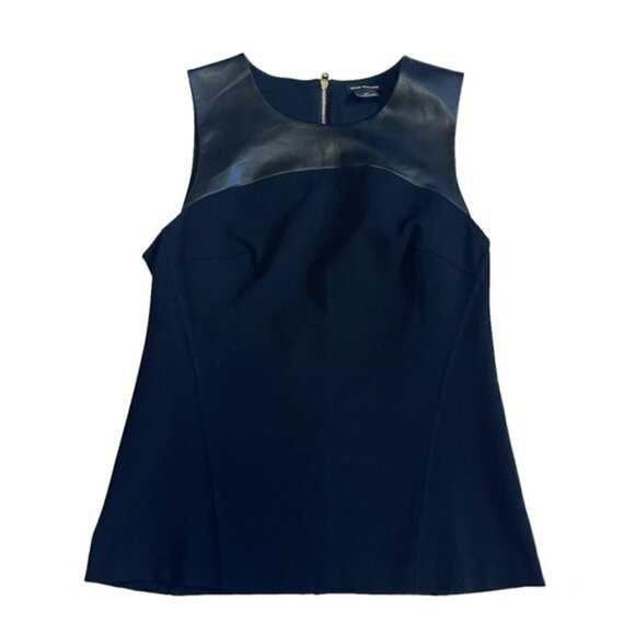 Club Monaco Black Leather Accent Sleeveless Top US S - Picture 1 of 7